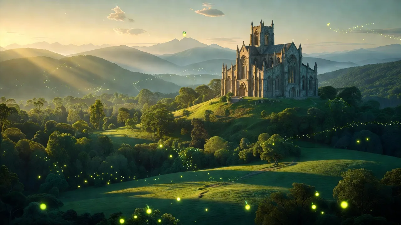 Mystischer Tempel über Hyrule im Zwielicht